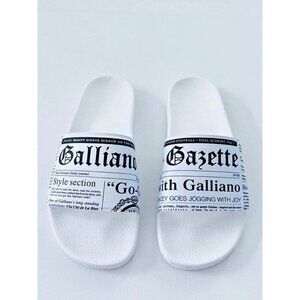 Galliano Newspaper Print Slides Flats Shoes White ( 43 )